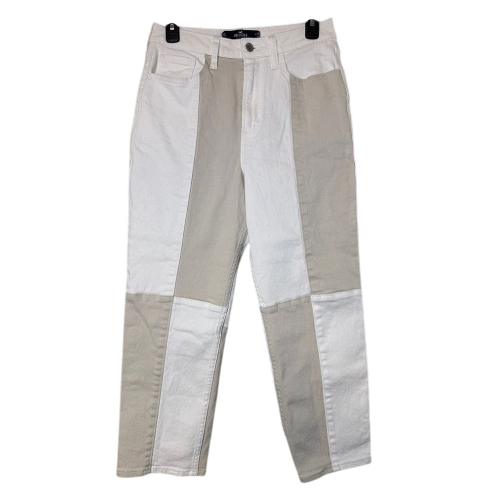Hollister Ultra High Rise‎ Patchwork Vintage Straight White Beige Denim Jeans 7S